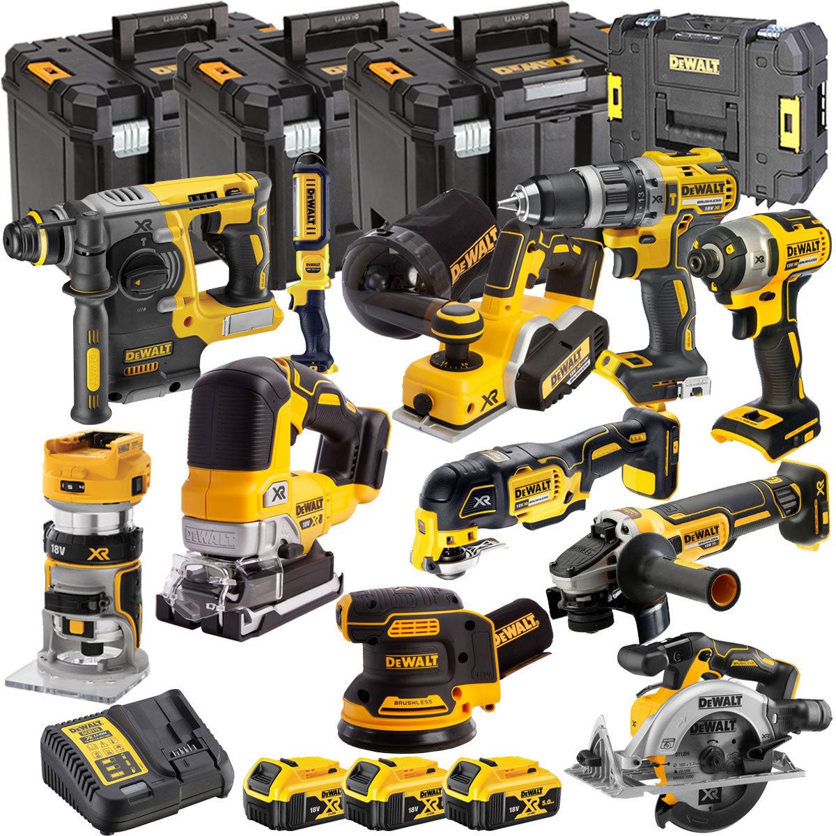 DEWALT 20V MAX XR Brushless 11 Tool Combo Kit with 3 x 5.0Ah Batteries, Charger & TSTAK Storage (DCKT4T11B3)