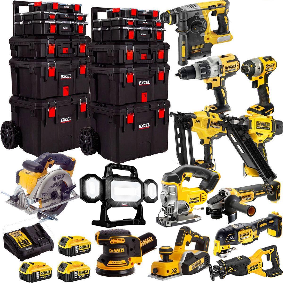 DEWALT 20V MAX XR 13 Tool Combo Kit with 3 x 5.0Ah Batteries & 2 Rolling Toolboxes