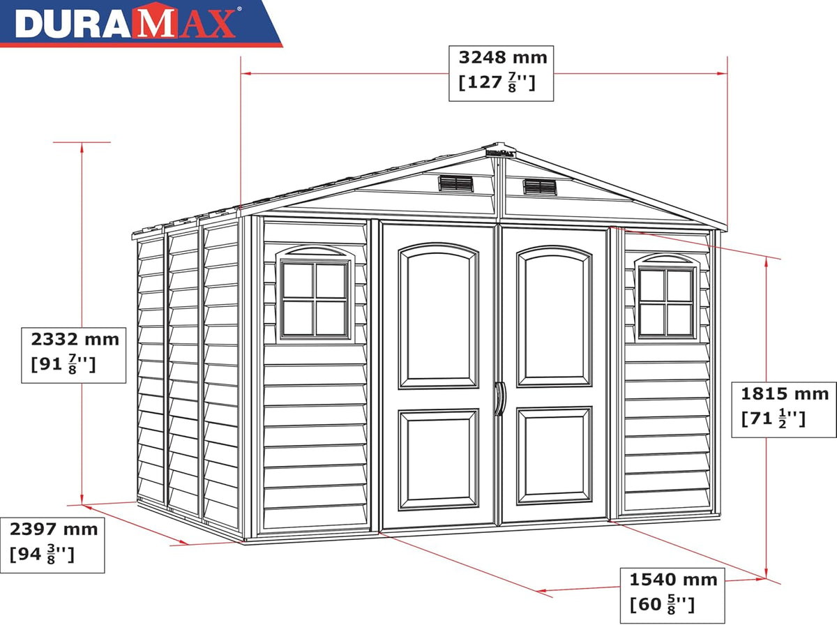 10 x 8 ft Outdoor Resin Storage Shed with Double Doors, Windows & Floor Foundation – view 7