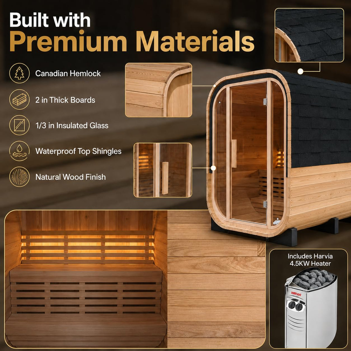 Duthss 2 Person Outdoor Sauna with 4.5kW Electric Heater – view 5