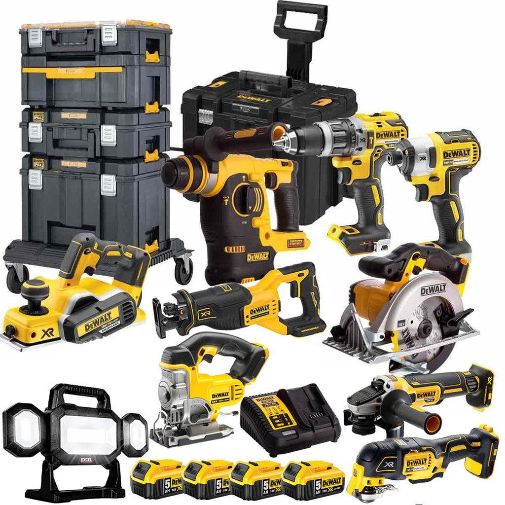 DEWALT 20V MAX XR 10 Tool Combo Kit with 4 x 5.0Ah Batteries & Rolling TSTAK 2.0 Storage (DEWT4T10PT4)