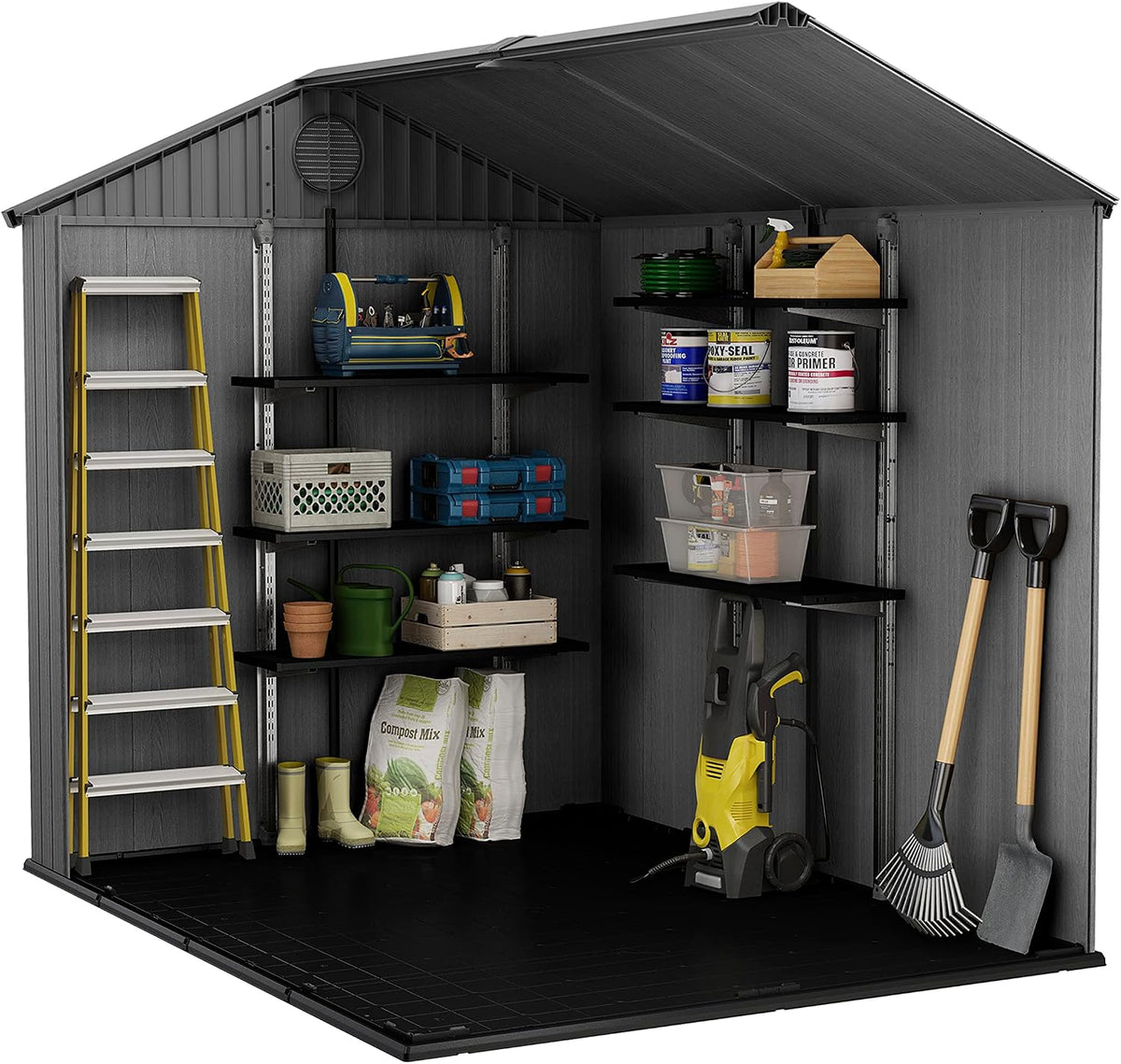 6 x 8 ft Outdoor Resin Storage Shed with Double Doors, Window & Heavy-Duty Floor – view 8