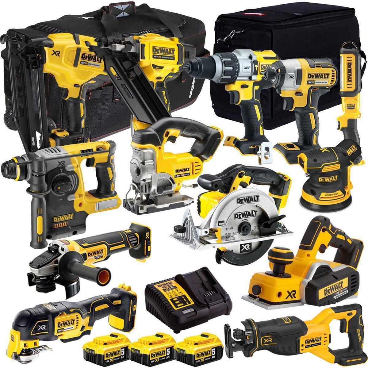 DEWALT 20V MAX XR 13 Tool Combo Kit with 3 x 5.0Ah Batteries, Charger & Tool Bags (T4TKIT-12846)