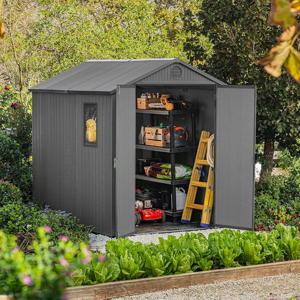 6 x 8 ft Outdoor Resin Storage Shed with Double Doors, Window & Heavy-Duty Floor – view 2