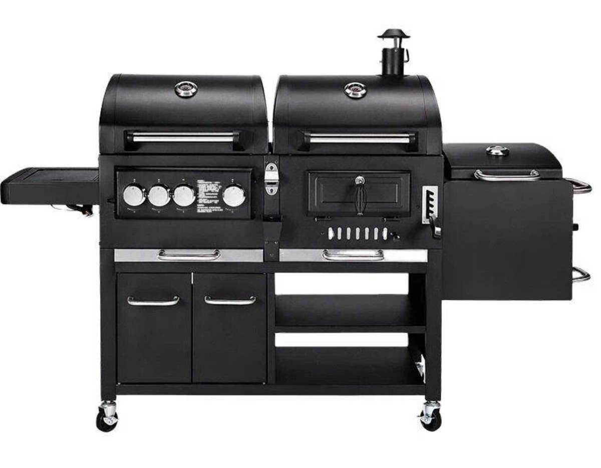 Large Gas and Charcoal Combo Grill with Side Burner & Offset Smoker