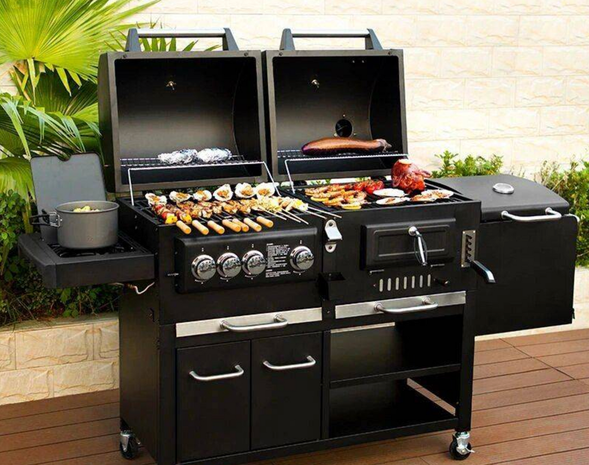 Large Gas and Charcoal Combo Grill with Side Burner & Offset Smoker – view 2