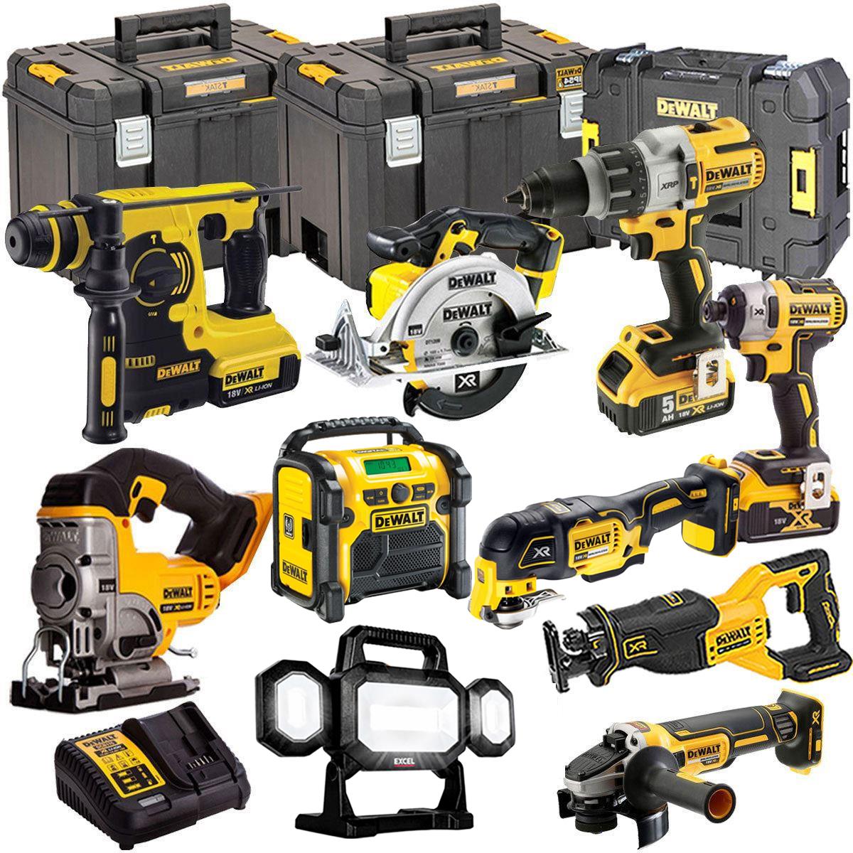 DEWALT 20V MAX XR 10 Tool Combo Kit with 3 x 5.0Ah Batteries, Charger & Cases (T4TKIT-6599)