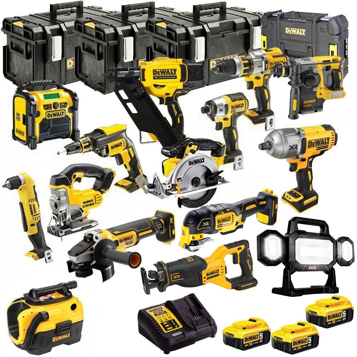 DEWALT 20V MAX XR 15 Tool Jumbo Combo Kit with 3 x 5.0Ah Batteries, Charger & Cases (T4TKIT-651)